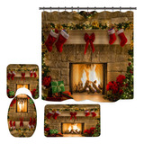 Apqdw Juego De 4 Cortinas De Ducha Con Chimenea De Navidad,