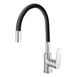 Grifería Cocina Mesada Monocomando Flexible Negra Gloa Acabado Cromado Brillante Color Negro