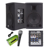 Kit Saga 10 Bt Ativa Passiva Mic Shure Sv100 Mesa 4 Canais 