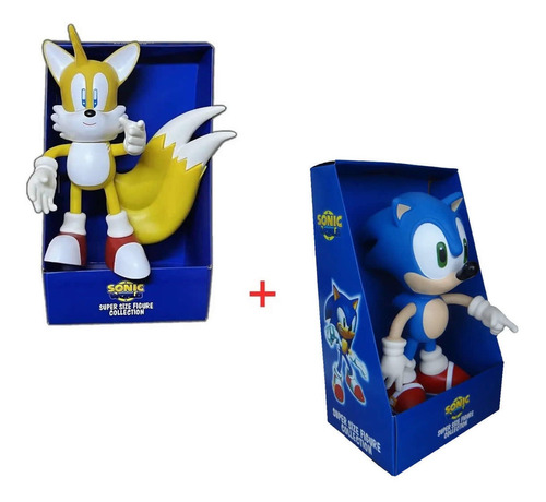 Kit 2 Bonecos Vinil Sonic E Tails 25 Cm Grande Articulados