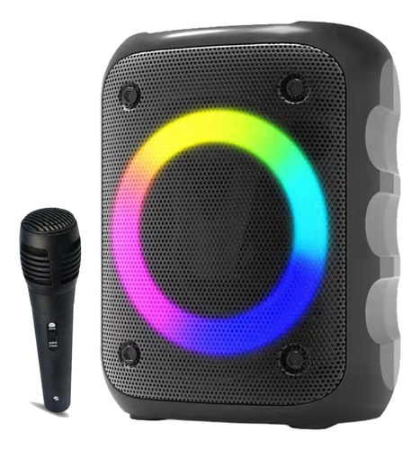 Caixa De Som Bluetooth Potente 10w Led Rgb +microfone E Cabo