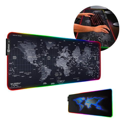 Mouse Pad Gamer Rgb Retroiluminado Usb Xinua Mapa 80x30 Cm Color Mapa 2