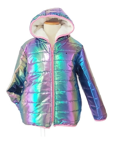 Campera Inflable Metalizada Nena Abrigo Con Corderito