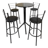 Conjunto Mesa Bistro Alta Preto Tampo 60cm 4 Banquetas Bar