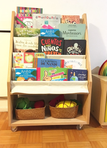 Biblioteca Infantil  De Tela Y Estante Montessori C/ Ruedas