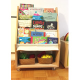 Biblioteca Infantil  De Tela Y Estante Montessori C/ Ruedas