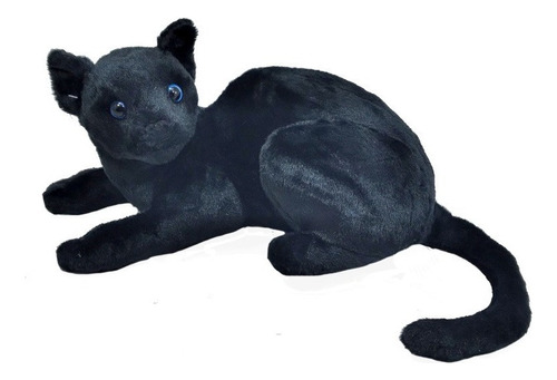 Gato Preto Pelúcia 35 Cm Comp. Lavável Antialérgico Deitado