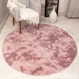 Tapete Peludo Redondo 160x160 Pelo Longo Cor Rosa