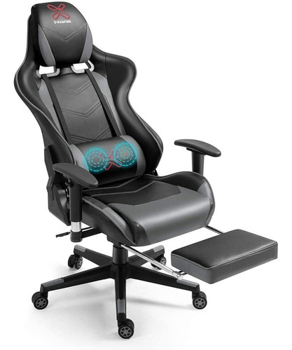 Silla Gamer Ergonómica Masaje Lumbar Gris Oferta