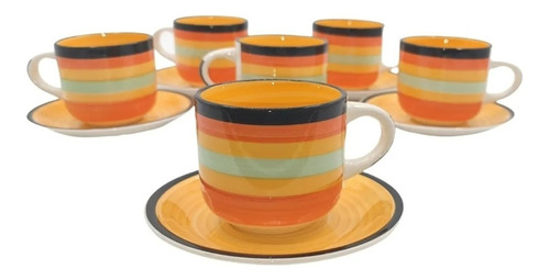 Set De Tazas De Loza Con Plato Cafe 12pcs 350ml