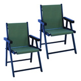 Kit 2 Cadeiras Praia Dobrável Em Madeira Black Com Tecido Cor Verde