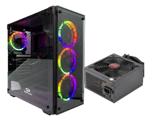 Gabinete Gamer Redragon Wheeljack Rgb Templado + Fuente 600w