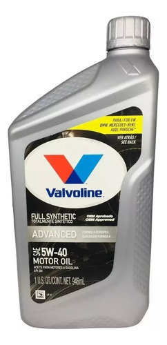 Aceite Sintético Valvoline Advanced 5w40 De 946 Ml