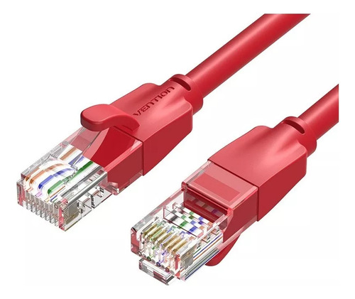 Cable De Red Vention Cat6 Certificado - 1 Metro - Reforzado - Premium Patch Cord - Utp Rj45 Ethernet 1000 Mbps - 250 Mhz - Cobre - Pc - Notebook - Servidores - Camaras Seguridad - Rojo - Iberf