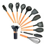 Kit Utensílios Silicone Para Cozinha Premium 12 Peças Cor Preto