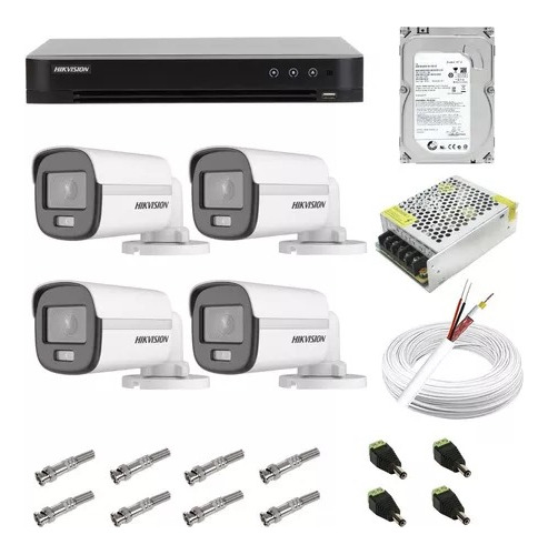 Kit Hikvision Dvr 8ch M1 4 Câmera Colorvu Colorida Noite 24h