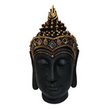Adorno Figura Buda Cabeza Gold Negra 18cm De Altura.