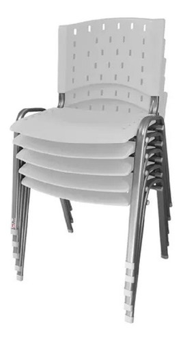 Cadeira Empilhável  Branca Base Prata - Kit C/ 5