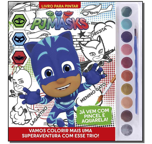 Livro Com Aquarela - Pj Masks - Com Pincel