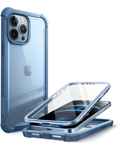 Funda Para iPhone 13 Pro 6.1 Transparente Azul Con Vidrio