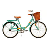 Bicicleta Paseo Dama Musetta Daisy Rodado 26 Con Guardabarros Portaequipaje Soldado Canasto De Mimbre Pie De Apoyo Color Verde Agua
