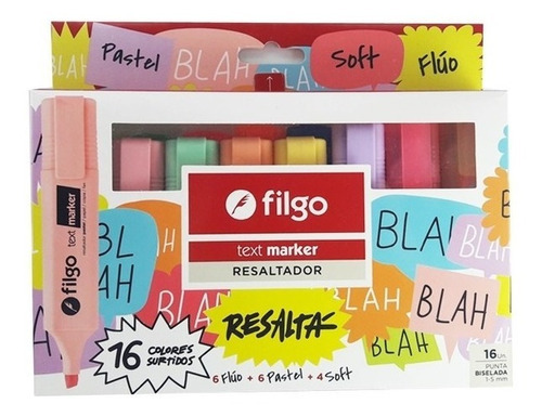 Set Resaltadores Filgo X 16 Colores Fluo Pastel Soft