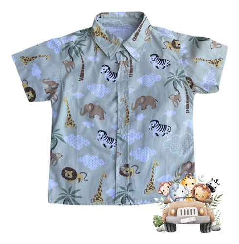 Camisa Social Tematica Safari Bebê Menino Infantil