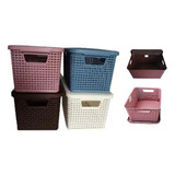 Canasta Rattan Caja Cesta Organizadora C Tapa Colores 12 Pzs