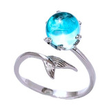 Anillo Cola De Sirena Gota Azul Plata Ley S925 La Sirenita