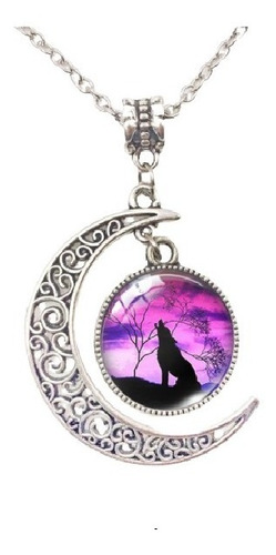 Collar Lobo Vikingo Nórdico Luna Color Plata Mujer Y Hombre