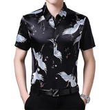 Camisas De Manga Corta Para Hombre  Ropa De Seda Satinada Fl