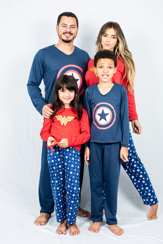 Kit 4 Pijama Família Longo Netflix Super Herói Temático