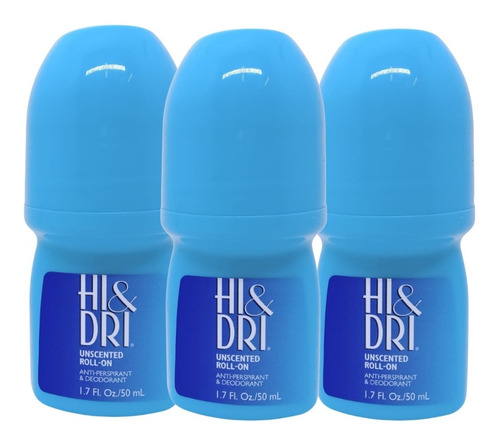 Kit Hi & Dri Desodorante Roll On Importado Unscented  C/3