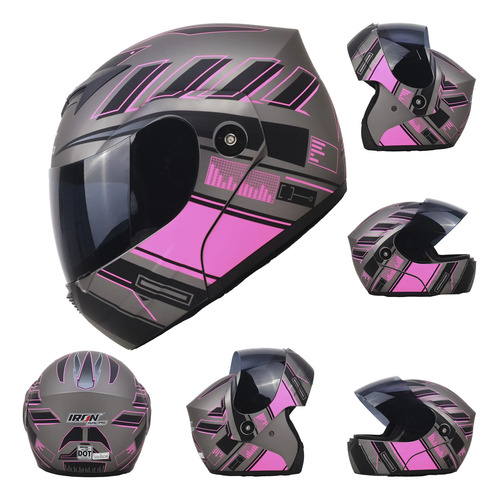 Casco Abatible Iron Racing Music Rosa Ir-108 Dot 2025 | Meses sin interés