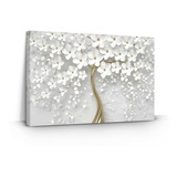 Quadro Grande 120x80 Cerejeira Branca Abstrato Dourado Sala