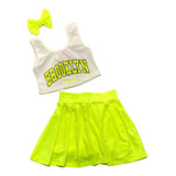 Conjunto Neon Estiloso Verão Mini Diva Cropped + Short Saia