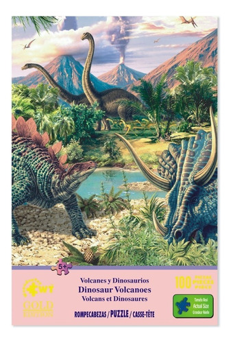 Rompecabezas 100 Pzs Volcanes Y Dinosaurios,marca Wuundentoy