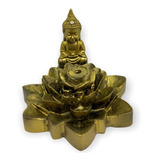 Incensário Cascata Flor De Lotus Buda Tibetano Dourado 7 Cm