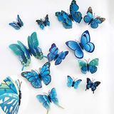 Set Mariposas 3d Pared Azul Doble Ala