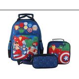 Set Mochila Escolar Con Ruedas De Niño Con Lonchera+estuche