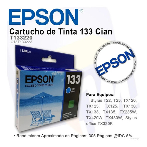 Cartucho Epson 133 Cian
