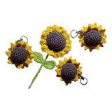 Llavero 3 Unidades Girasol Tejido Crochet Más 1 Flor Tallo