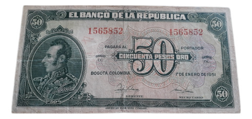 Colombia 50 Pesos Oro 1951