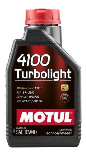 Aceite Motor Auto Motul 4100 10w40 Turbolight Sintetico 1l