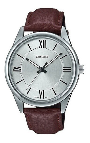 Reloj Casio Mtpv005 Hombre Piel Correa Café Acero Inox Full