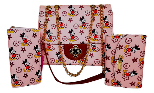 Set Mickey Mouse Bolso 3 En 1 Bolsa Cartera Y Porta Cel Nyny