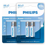 4 Pilhas Alcalinas Aa Philips (2  Cart)