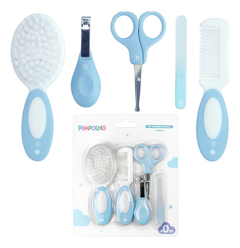 Kit Higiene Cuidados Para O Bebê Com 5 Peças - Pimpolho Cor Azul