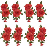 Fvvmeed 8 Parches De Flores De Rosas Rojas Bordados Para