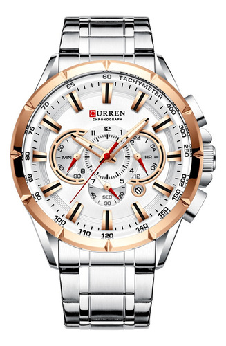 Curren Quartz 8363 Correa De Reloj Blanca De Acero Inoxidable Para Hombre, Color Plateado